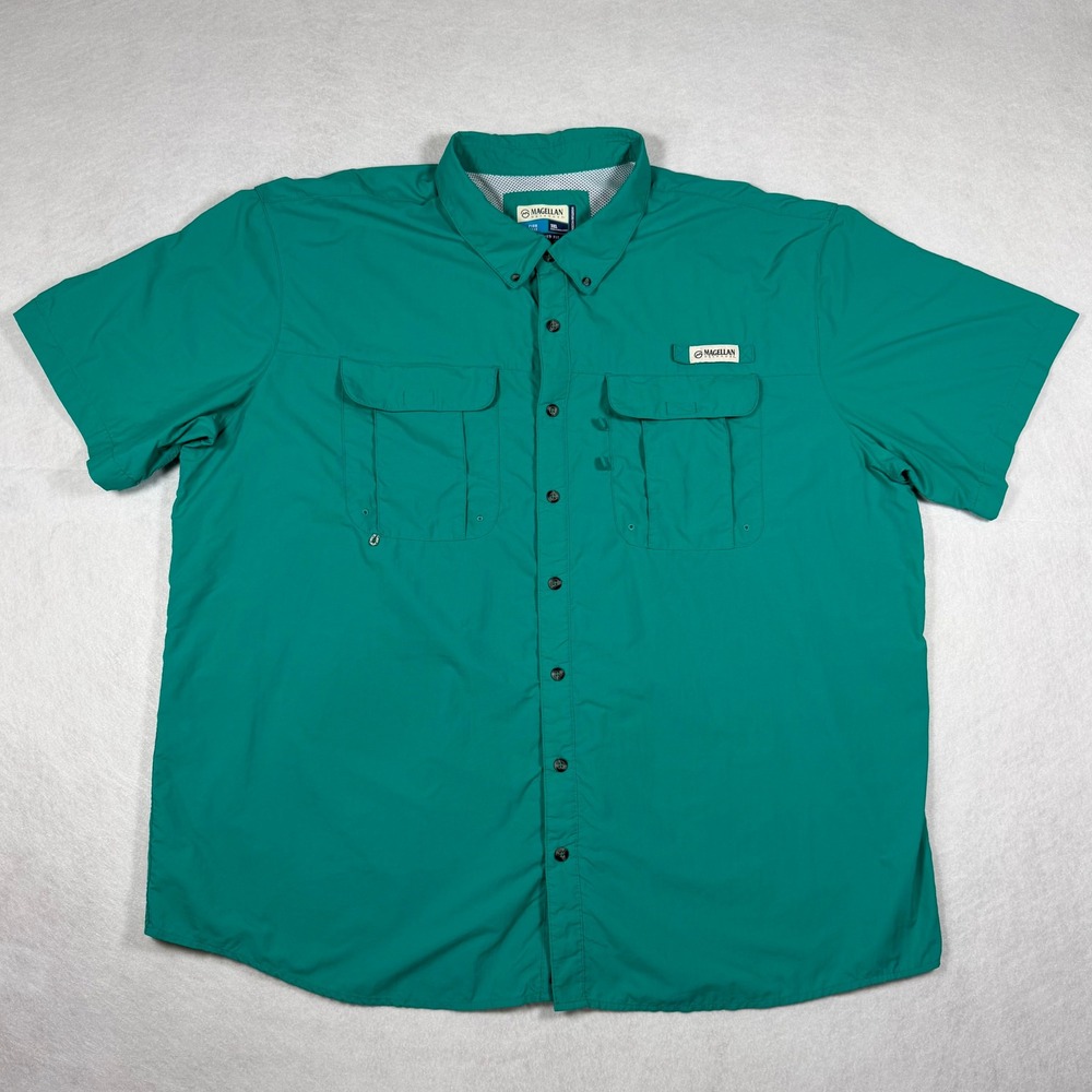 Magellan Outdoors Mens 3XL Green Teal Fish Gear Short Sleeve Fishing Shirt